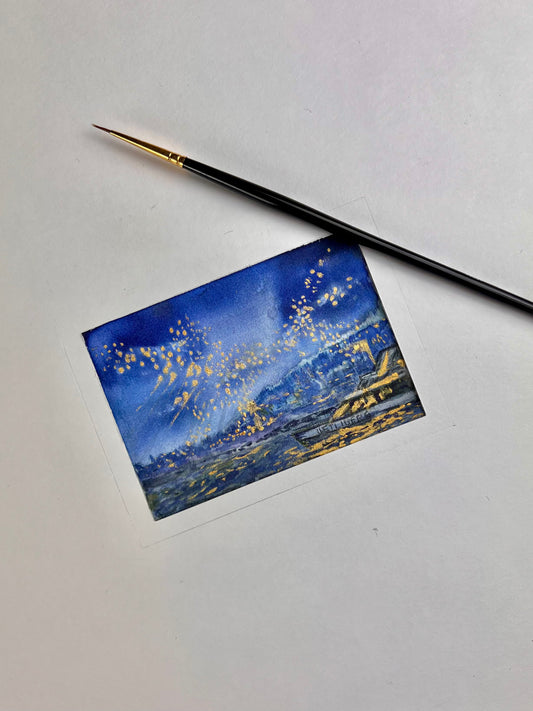 Hand-painted silk miniature.