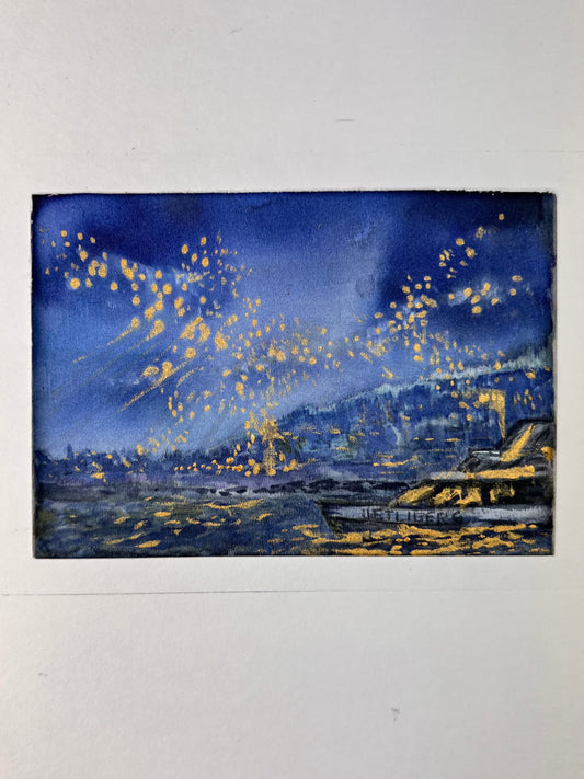 Hand-painted silk miniature.